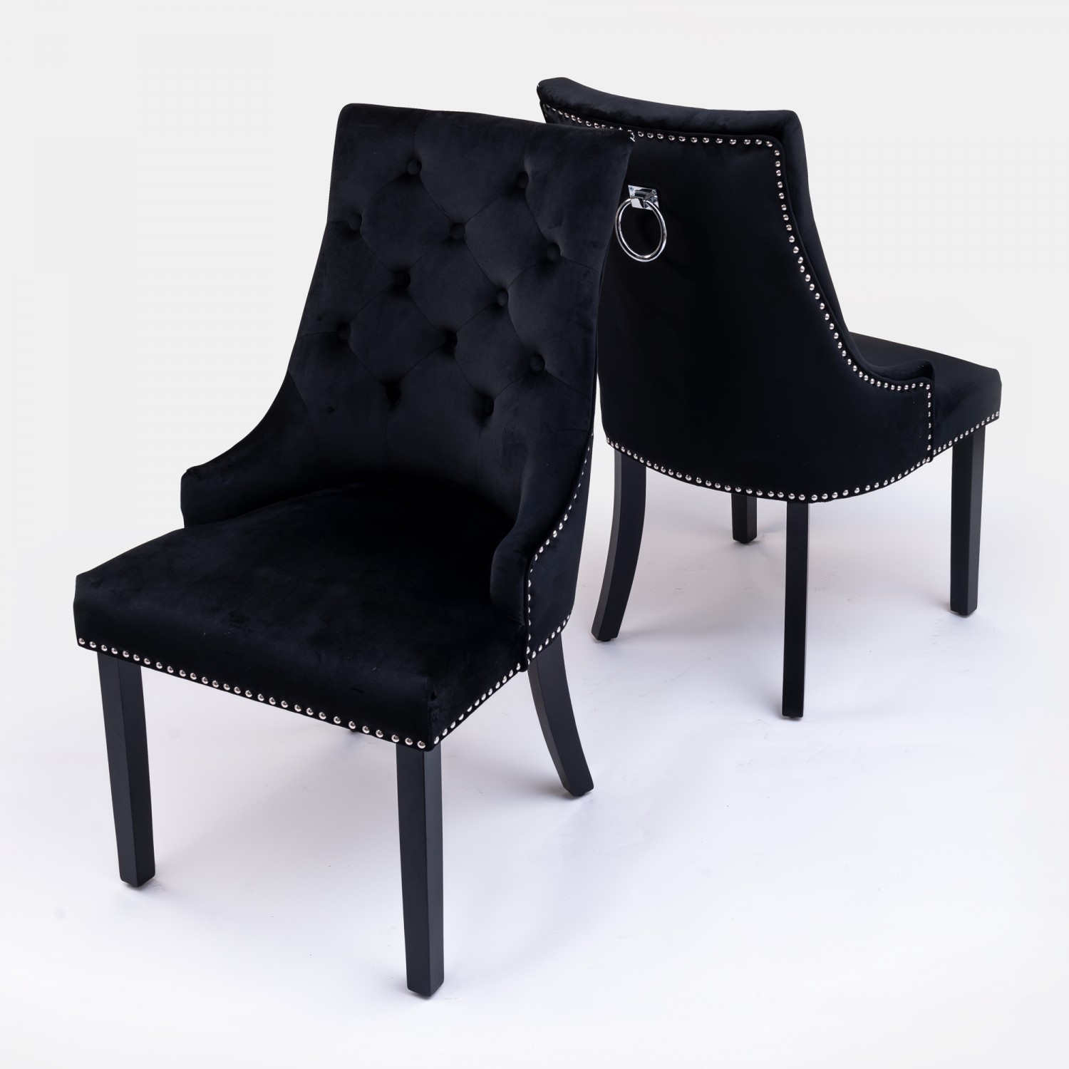 Black Velvet Dark Oak Leg Dining Chair With Knocker