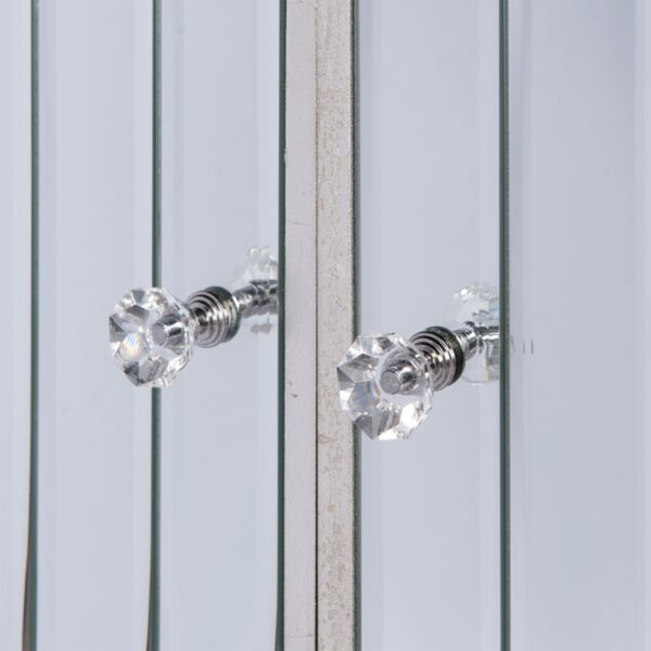 French Vintage Style Two Door Mirrored Cabinet - Crystal door handles close up shot