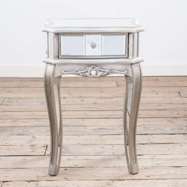 French Vintage | Mira Mirrored Bedside Table Tall - Antique Silver T C - Image 9