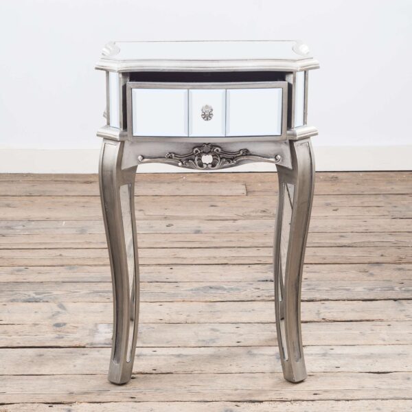 French Vintage | Mira Mirrored Bedside Table Tall - Antique Silver T C - Image 5